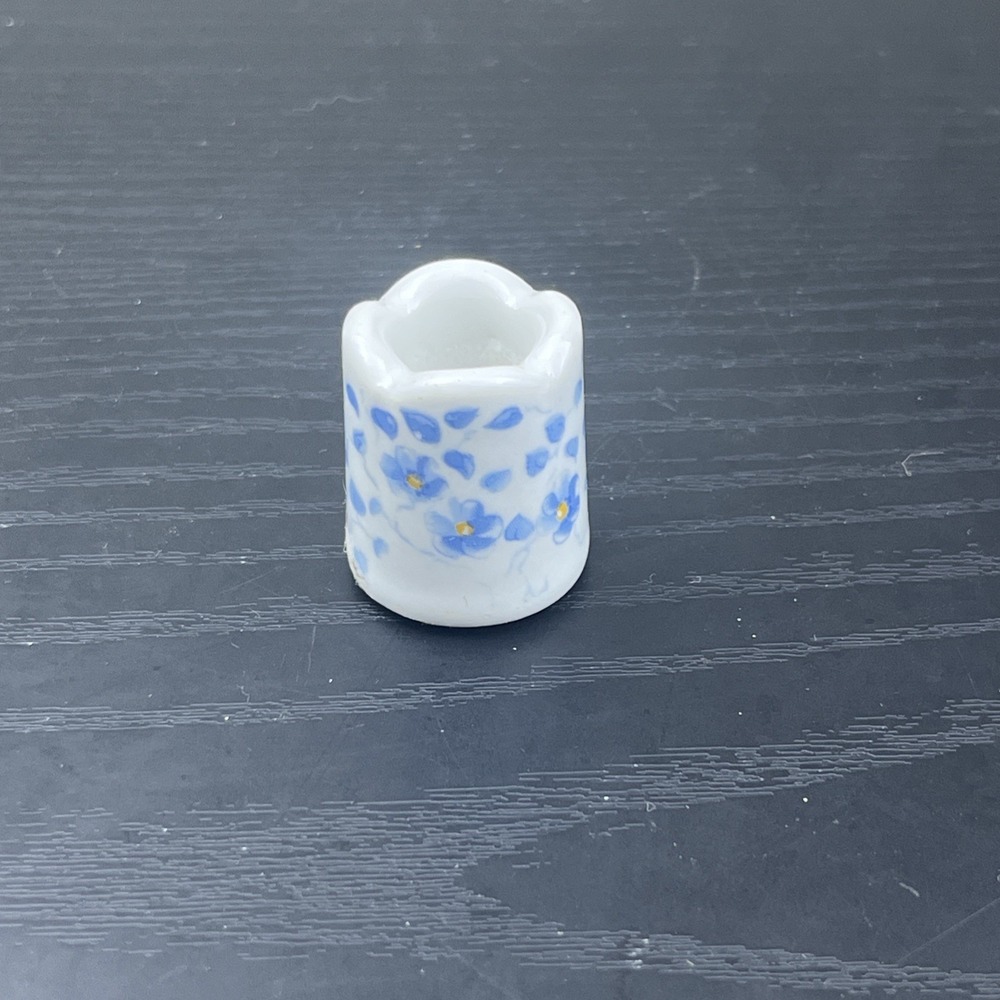 Vintage West Germany Miniature Ceramic Vase Blue Floral Funny Face Design MCM
